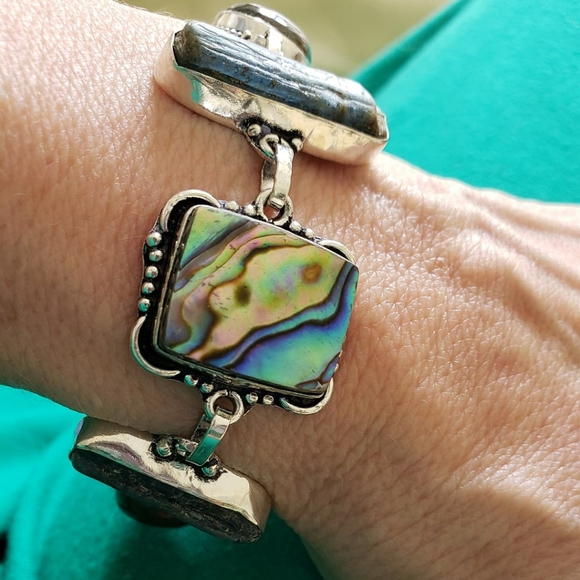 Bracelet,  abalone kyanite Labradorite & silver. - Picture 2 of 6